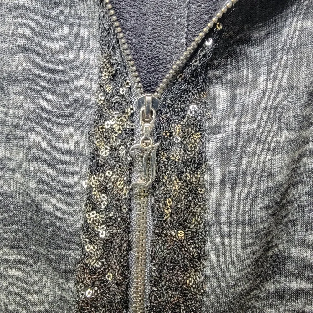 Vtg Juicy Couture Sz S oversized Y2K Sequin Hoodie Full Zip Sparkle Sequin Bling